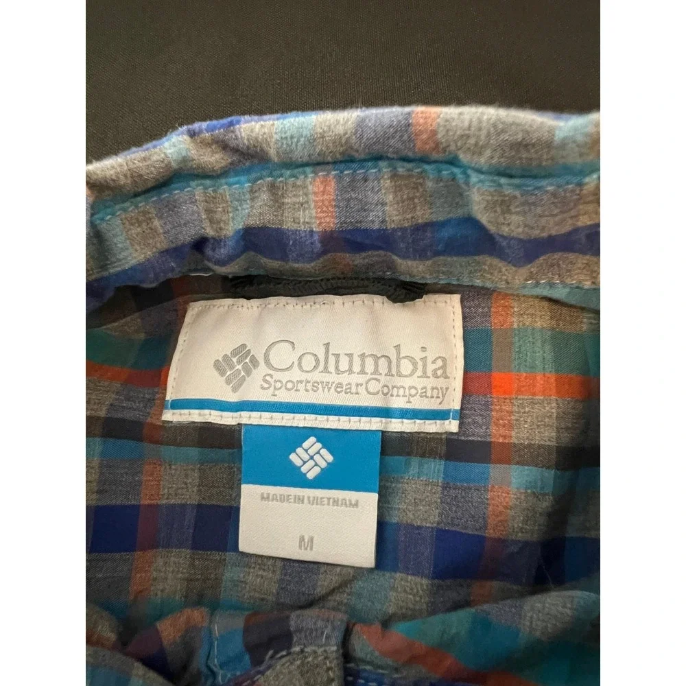 Columbia Mens Plaid Button Down Shirt Blue Orange Long Sleeve Flannel Size M